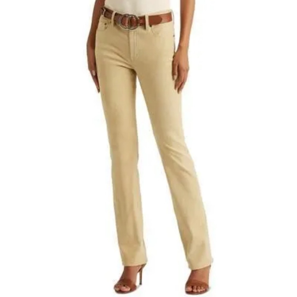 LAUREN RALPH LAUREN High-Rise Straight Suede Pants in Pale Parchment NEW